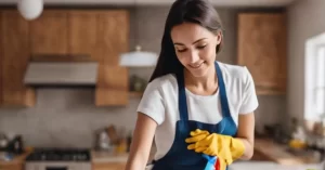 A cleaning lady cleaning a kitchen