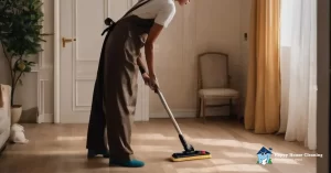 A house cleaner mopping the floor