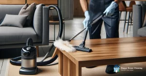 A house cleaner vacuuming a living room