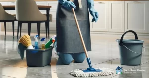 A cleaning lady mopping a floor