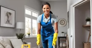 A house cleaner cleaning a house