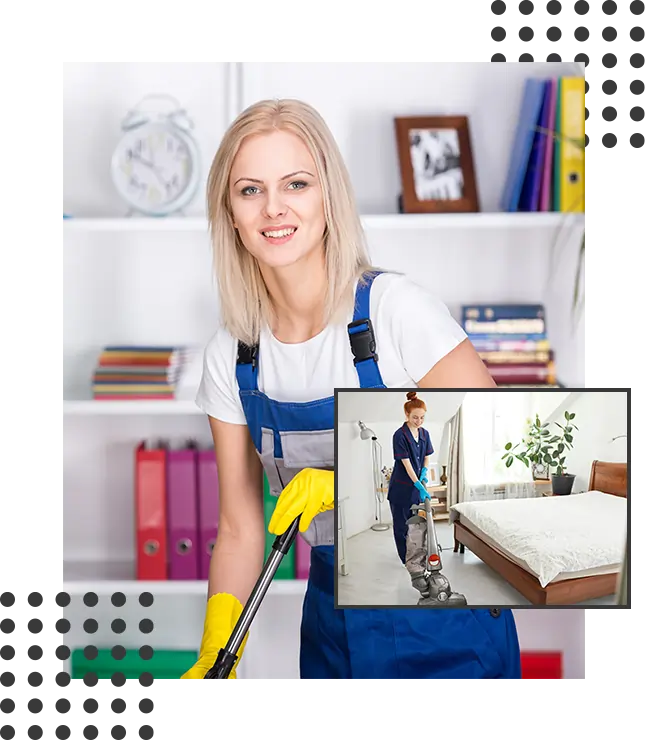 Woman Smiling While Cleaning With A Vaccuum