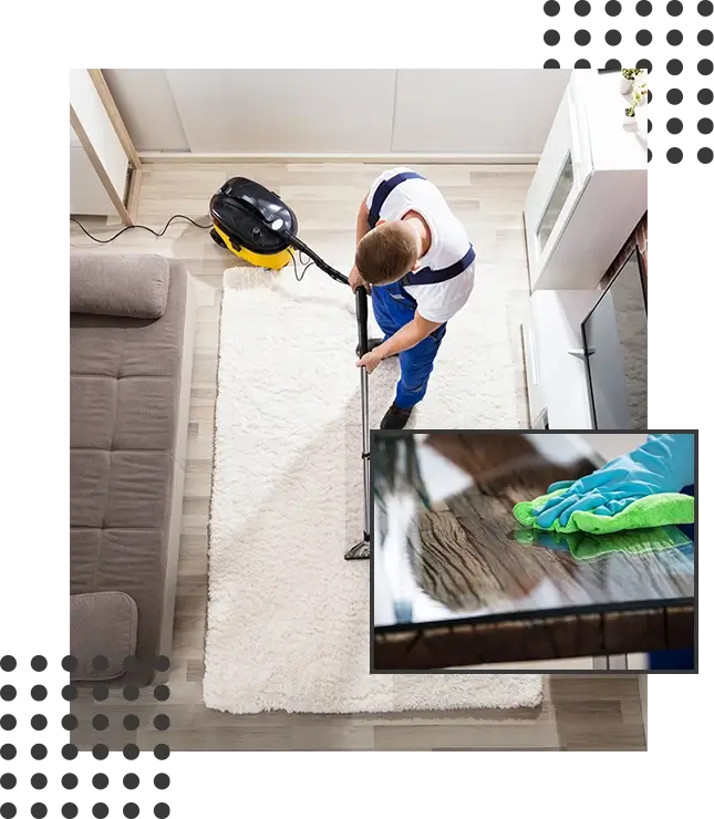 HHC-Janitor Cleaning Carpet With Vacuum Cleaner