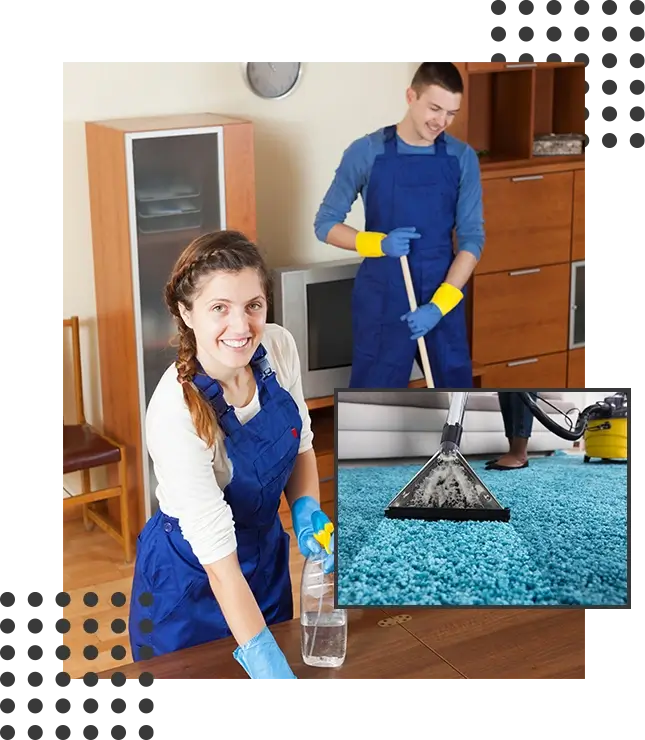 Man Holding Mop and Woman Smiling While Cleaning Table
