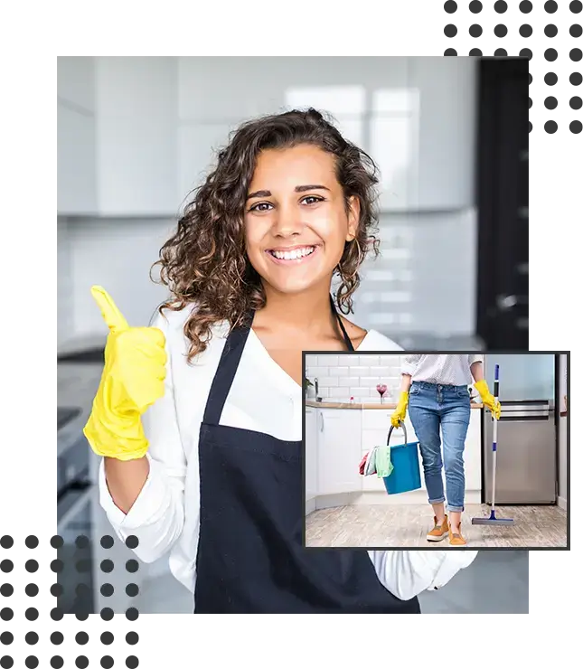 Smiling Young Woman With Yellow Cleaning Gloves